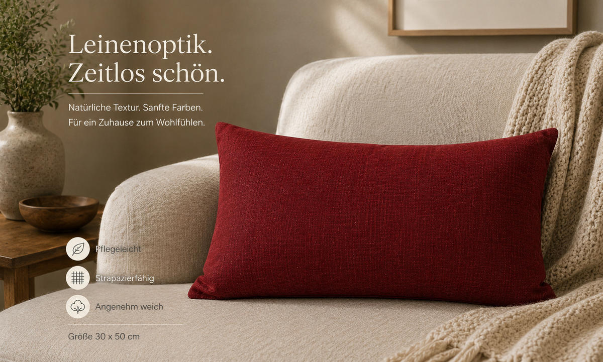 KISSENBEZUG Leinenoptik 30/50 cm Bordeaux - Bordeaux, Textil (30/50cm) - TiborTex