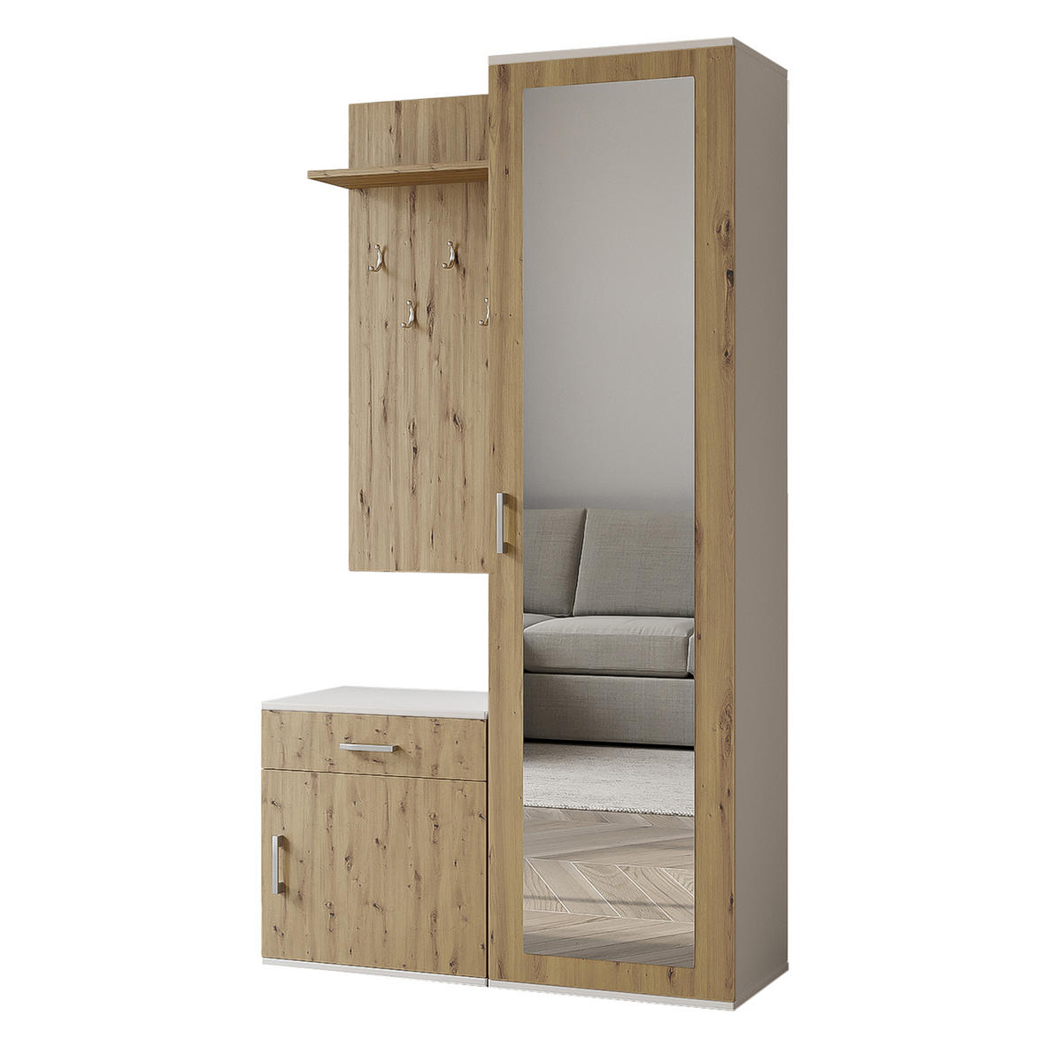 GARDEROBENSCHRANK VENTO 100/180,5/35 cm Modern Garderobe-Set Weiß - Eiche Artisan/Weiß, Holzwerkstoff (100/180.5/35cm) - MASSENO