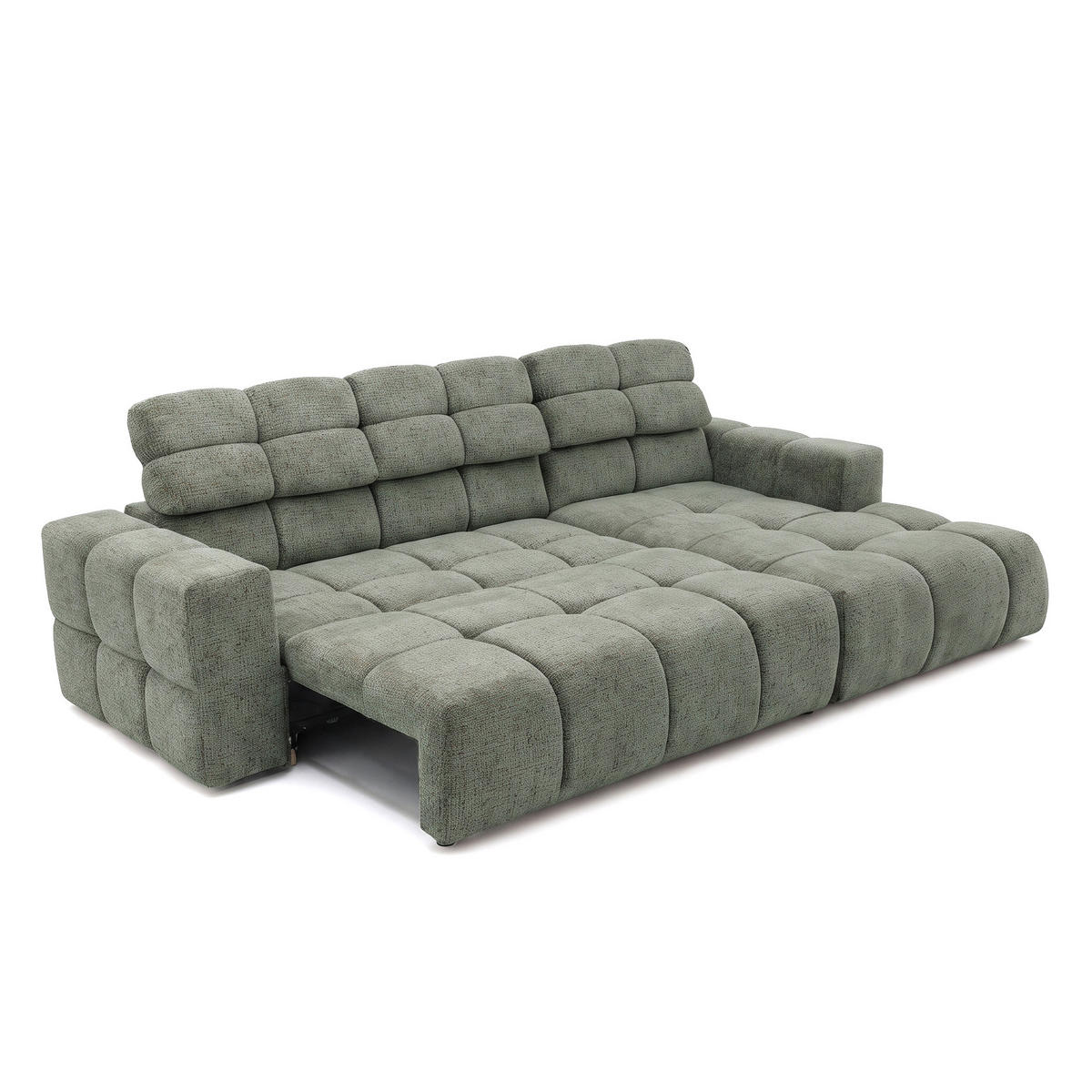 ECKSOFA TENDER Rechts mit Schlaffunktion und Verstellbare Kopfstützen, Chenille hellgrün - Schwarz/Hellgrün, Holz/Kunststoff (176/315cm) - Muffo