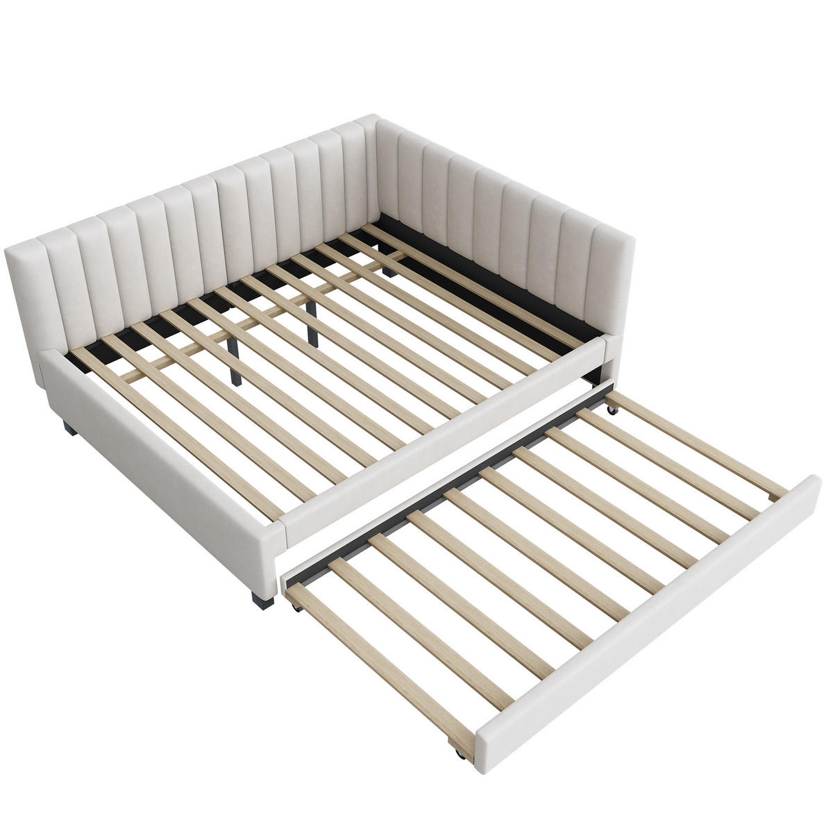 POLSTERBETT 140/200 cm mit ausziehbarem Bett und Kopfteil Samt Beige - Beige, Leder (140/200cm) - OKWISH