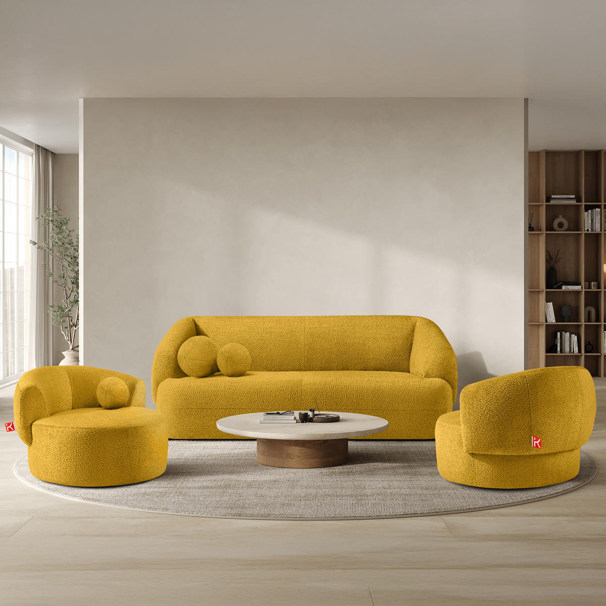 DREHSESSEL VIRA, Gelb, Chenille - Gelb/Schwarz, Holz/Holzwerkstoff (105/76/100cm) - KONSIMO®