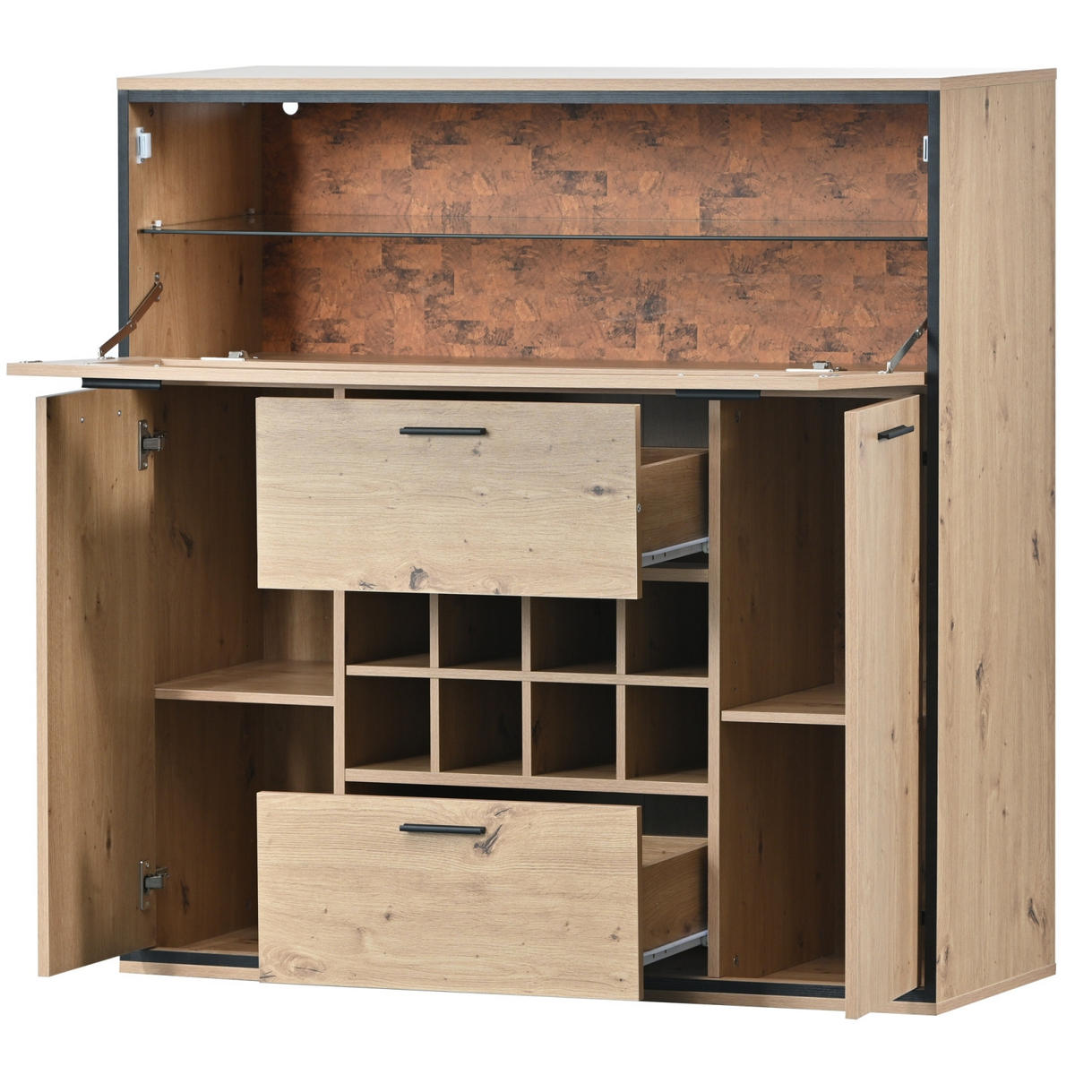 SIDEBOARD 38x110x111 cm, Glasregal, Weinfach, Naturfarben - Weiß, Holz (110/110/38cm)