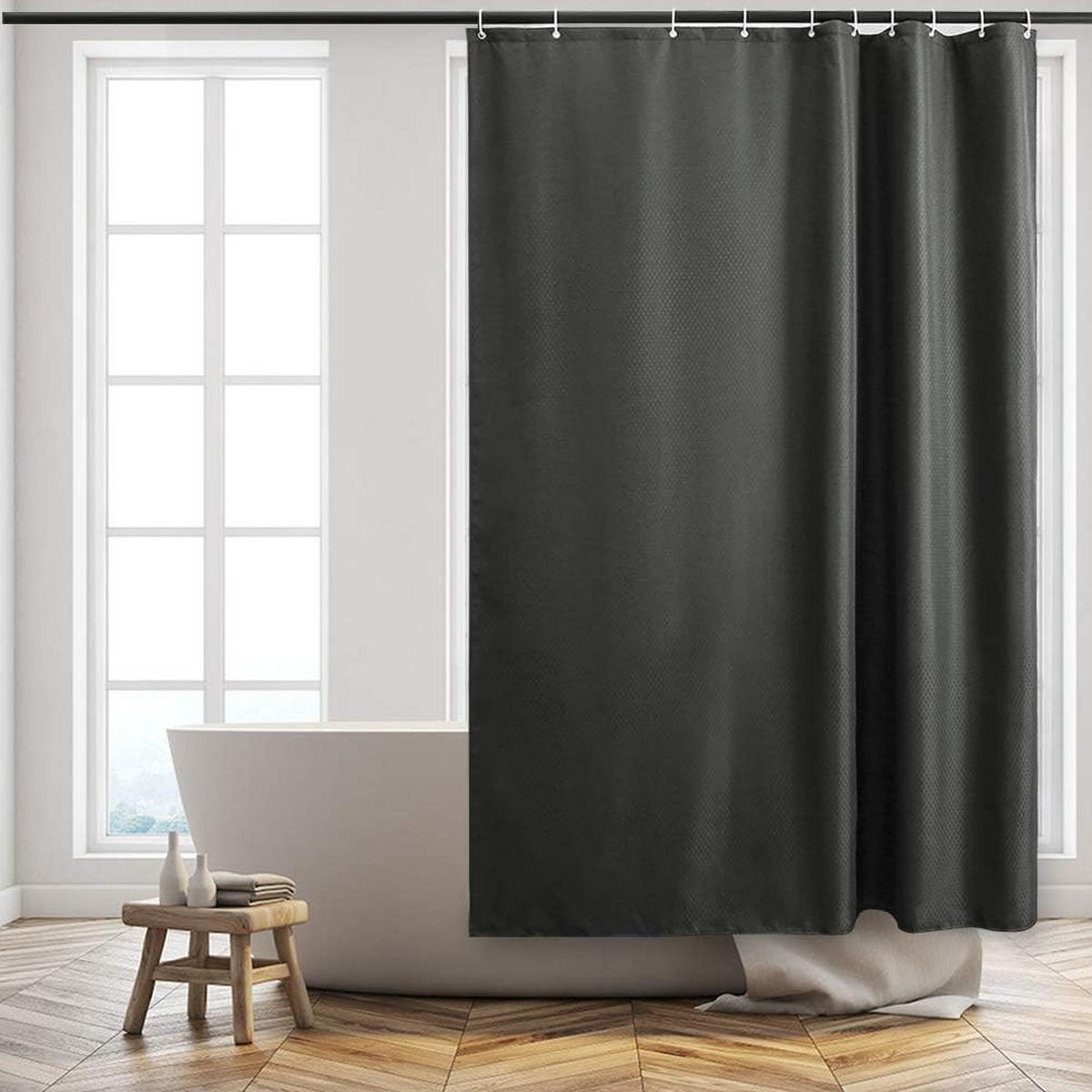 DUSCHVORHANG Waffelstruktur Stoff wasserdicht für Badewanne oder Badezimmer Dunkelgrau - Grau, Textil (200/180cm) - MCBOSON