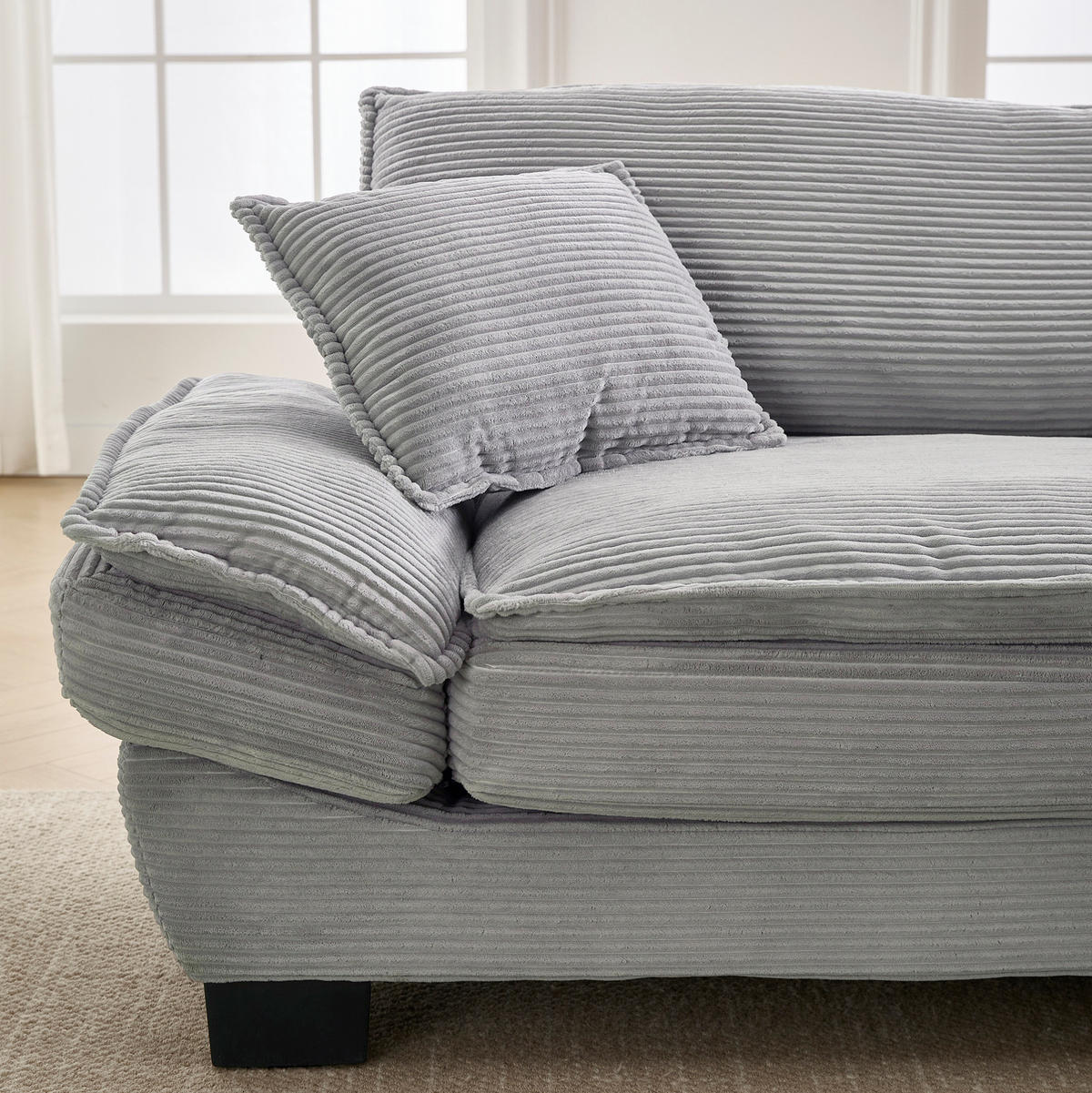 2-SITZER 224/81/81 cm Hellgrau aus Samt mit ultratiefem Sitz - Grau, Textil (81/81/224cm) - OKMYHOME