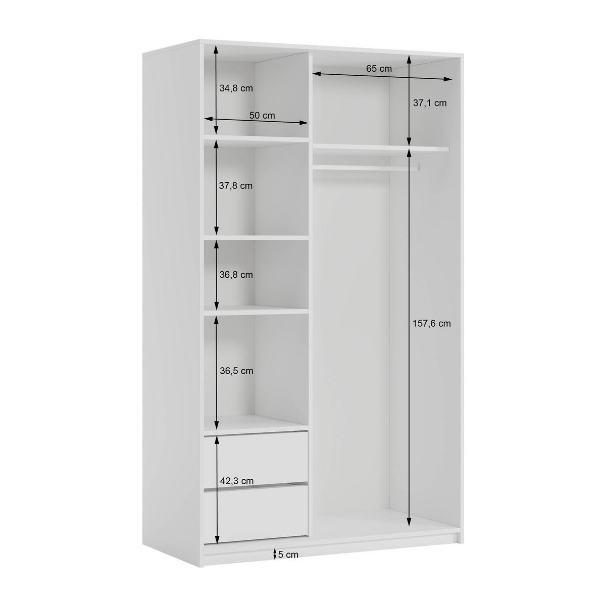 SCHWEBETÜRENSCHRANK RIEN 120/205/60 cm 2-türig mit Spiegel Schwarz - Schwarz, Holzwerkstoff (120/205/60cm) - MASSENO