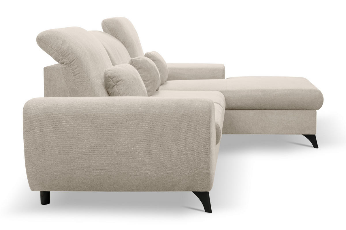 ECKSOFA LUCE R-S Creme Plüsch-Stoff mit Schlaffunktion - Creme, Holz (279/172cm) - MASSENO
