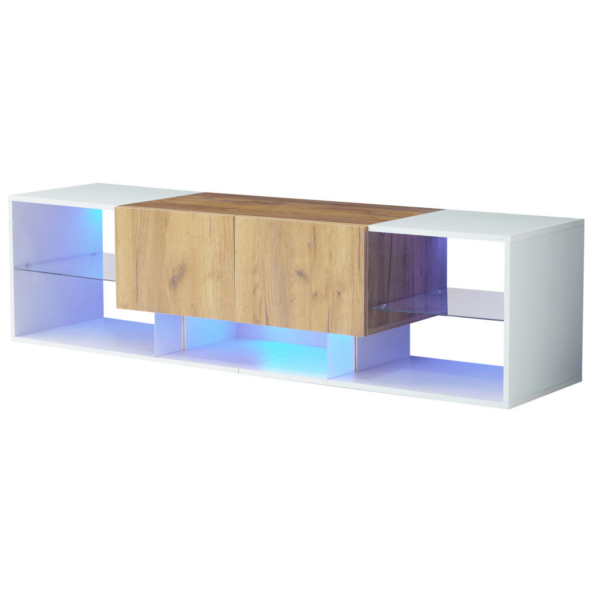 TV-ELEMENT mit Stauraum, LED und 2 Schubladen, moderner Stil, 160 x 40 x 42 cm - Multicolor, Glas/Holz (40/42/160cm) - GENKI LIVING