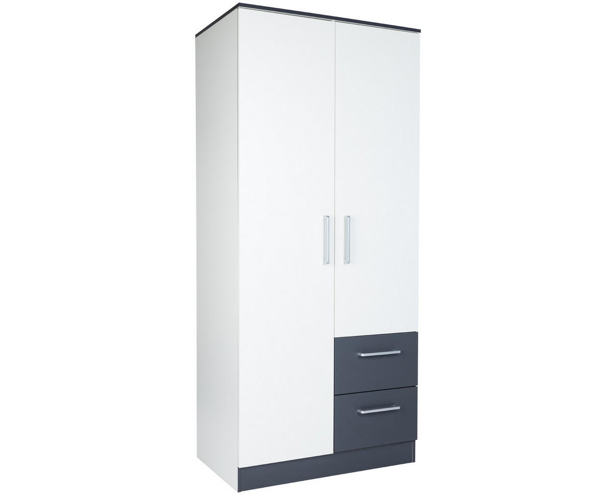 KLEIDERSCHRANK 90/201/54 cm Weiß Anthrazit mit Drehtüren - Anthrazit/Silberfarben, Holzwerkstoff/Kunststoff (90/201/54cm) - arthur berndt