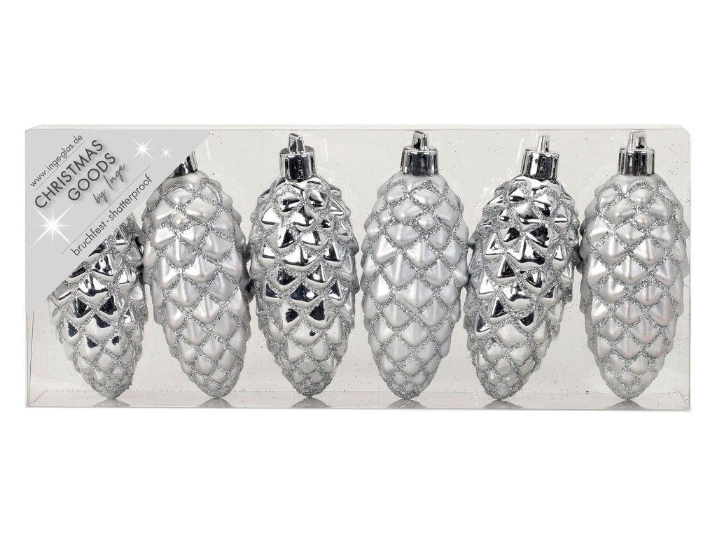 WEIHNACHTSORNAMENTE 6er-Set Ornamente Tannenzapfen silber Mix 9 cm - Silberfarben, Kunststoff (9/9/9cm) - LAALU