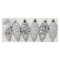 WEIHNACHTSORNAMENTE 6er-Set Ornamente Tannenzapfen silber Mix 9 cm - Silberfarben, Kunststoff (9/9/9cm) - LAALU