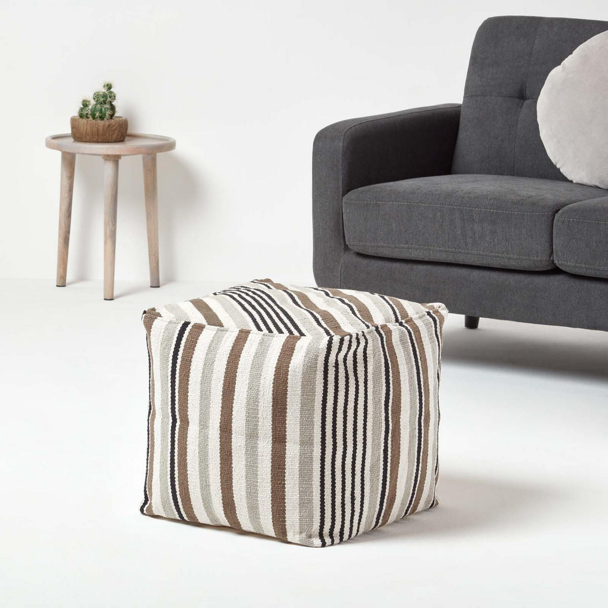 SITZWÜRFEL mit Streifenmuster, 40/40/40 cm - Grau, Textil (40/40/40cm) - Homescapes
