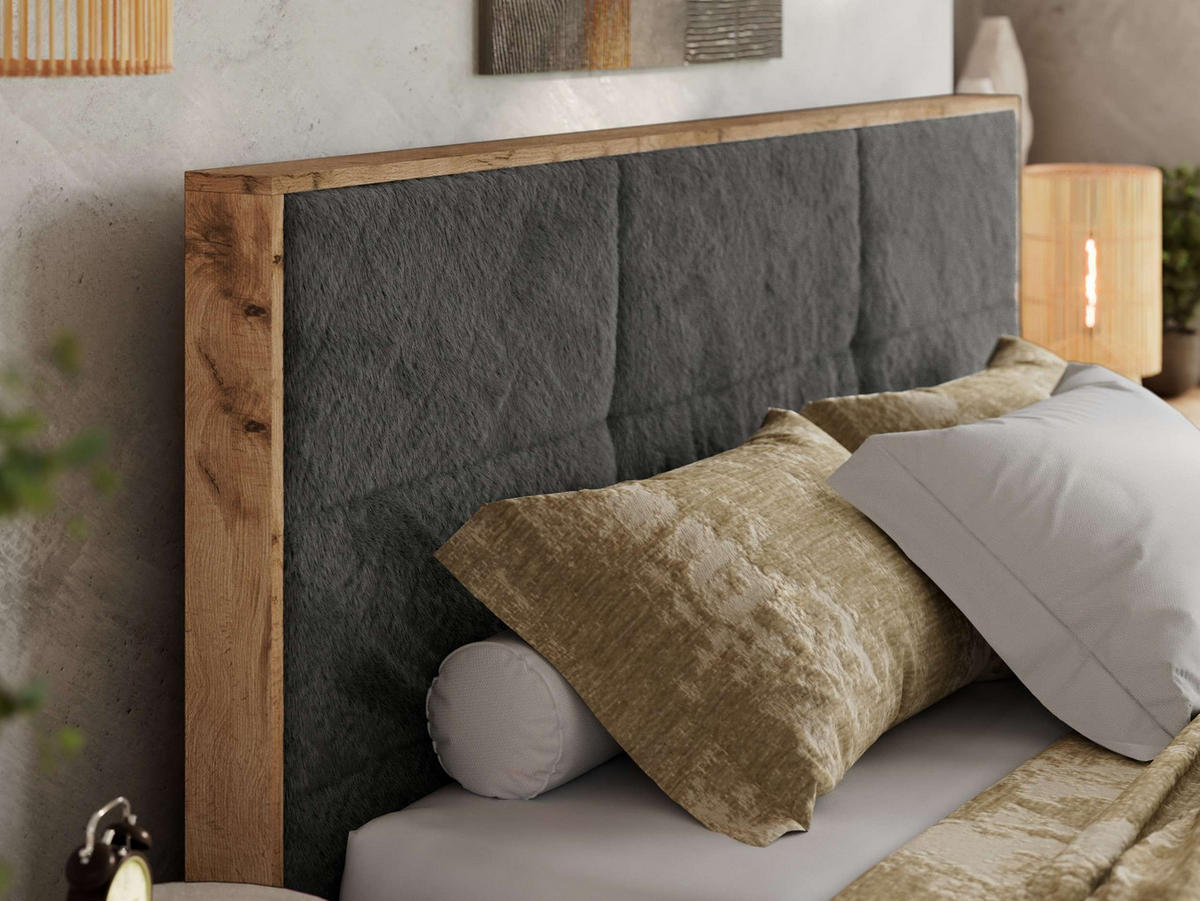 POLSTERBETT LERIO CLASSIC 160/200 - Dunkelgrau Plüsch - Schaum-Matratze - Dunkelgrau, Textil (160/200cm) - MKS