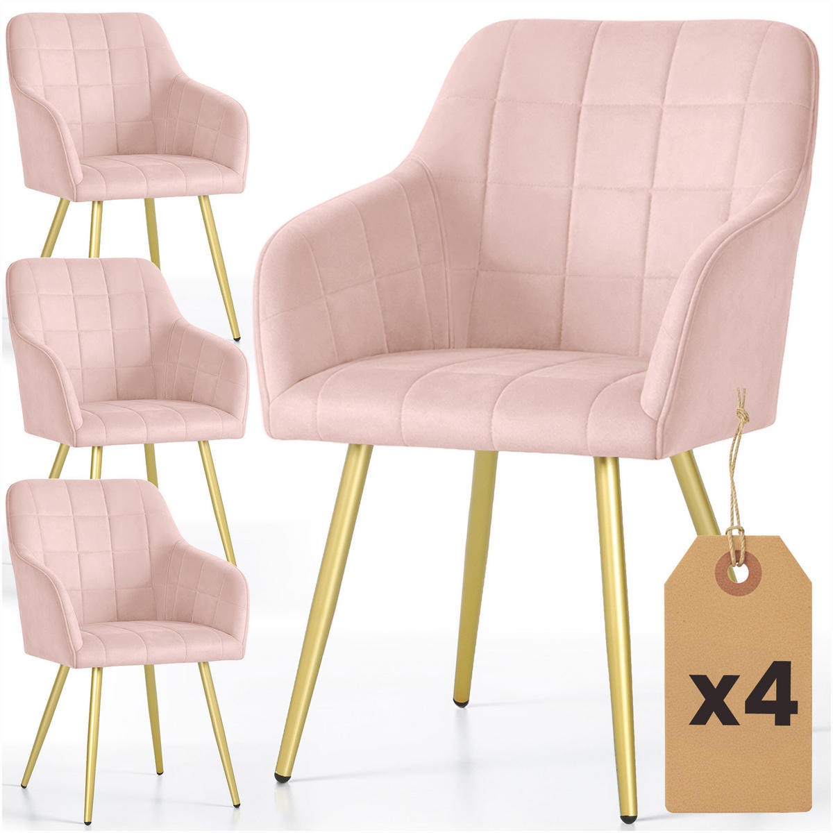 POLSTERSTUHL 4er Set, Metallbeine Rosa, Gold 54/82/58 - Rosa, Textil (54/82/58cm) - RAUMHIRSCH FURNITURE