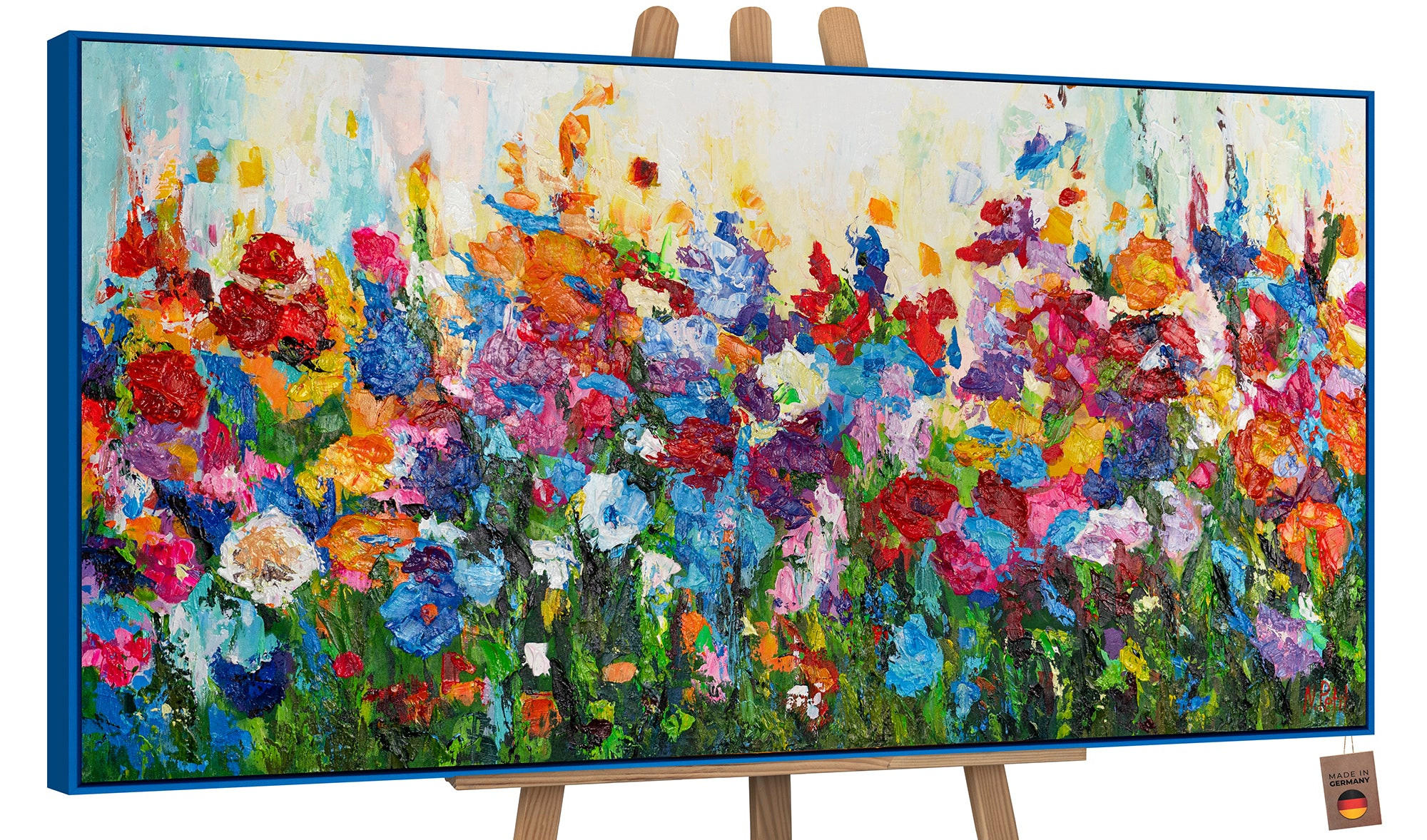 GEMÄLDE Blumige Farben Schattenfugenrahmen Blau 200x100 cm - Blau, Holz (200/100cm) - YS-art gallery