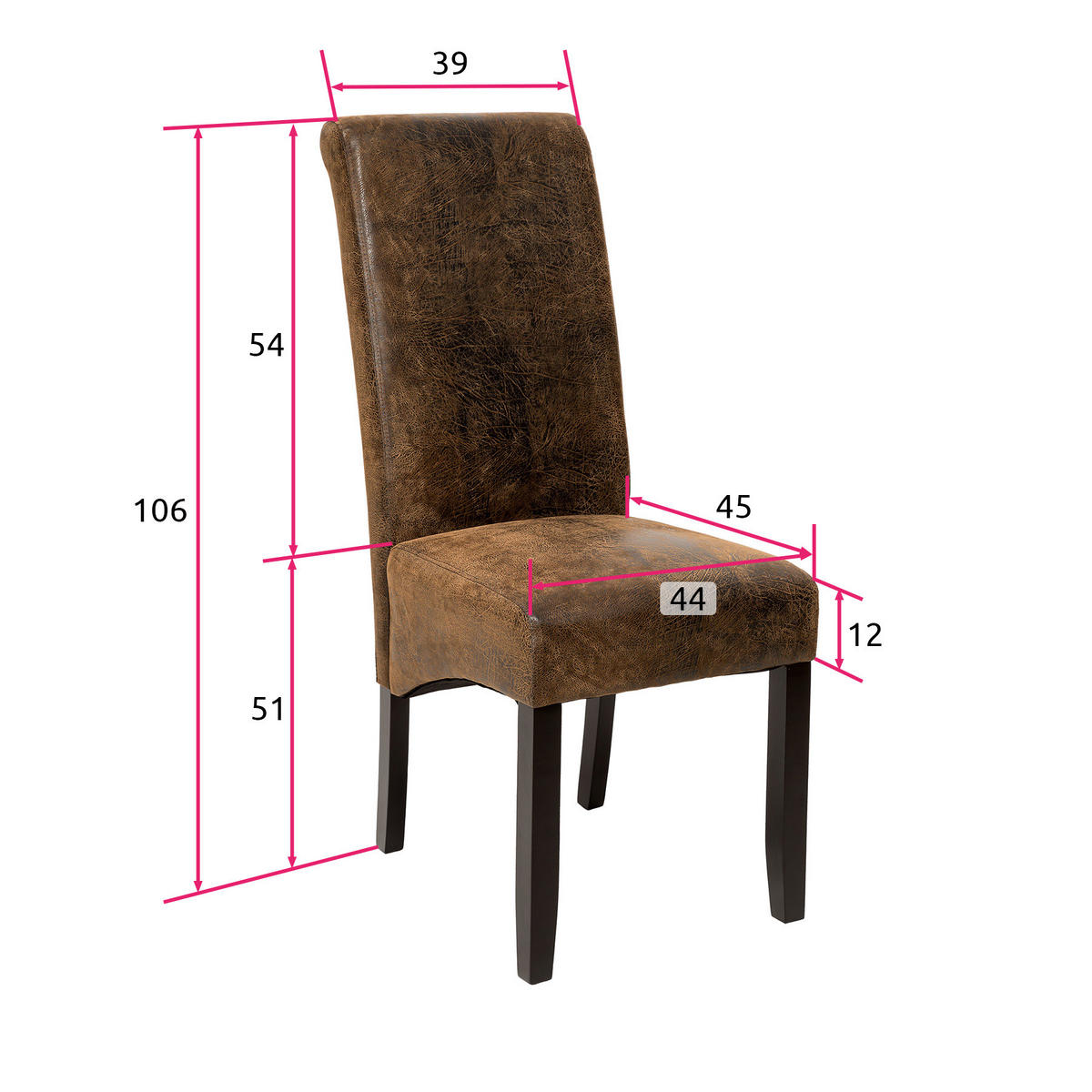 ESSZIMMERSTUHL 2er Set 44 x 63 x 106 cm antikbraun - Anthrazit/Braun, Textil (44/106/45cm) - tectake