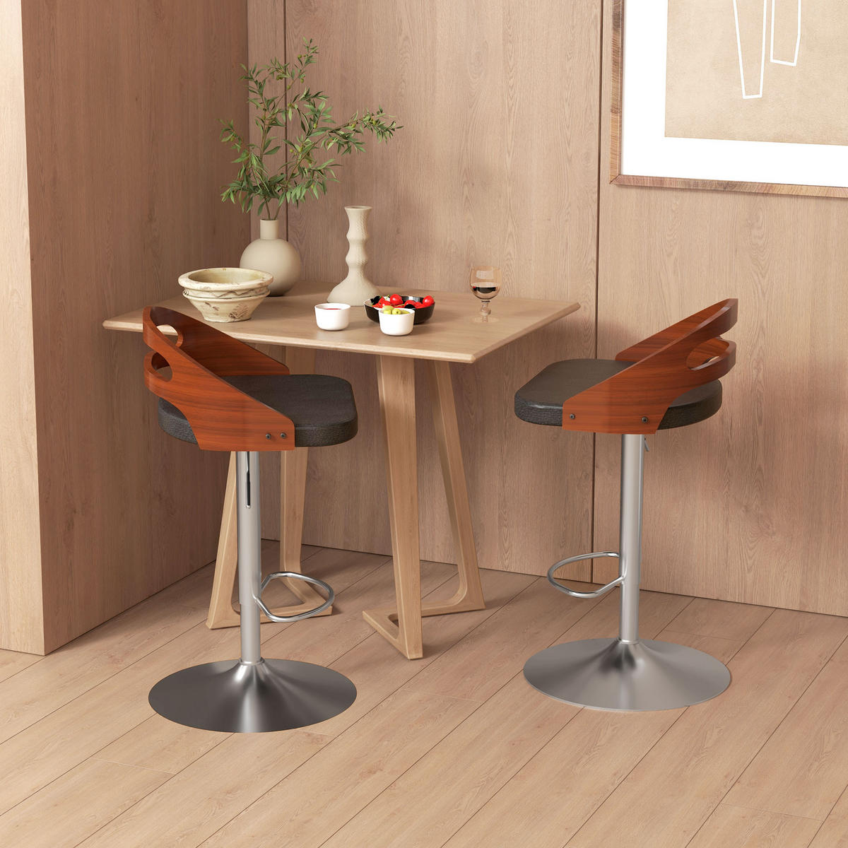 BARHOCKER 2er-Set DE-14696 höhenverstellbar & schwenkbar mit Holz-Dekor Schwarz - Schwarz, Metall (44.5/100/46.5cm) - ComfortXL