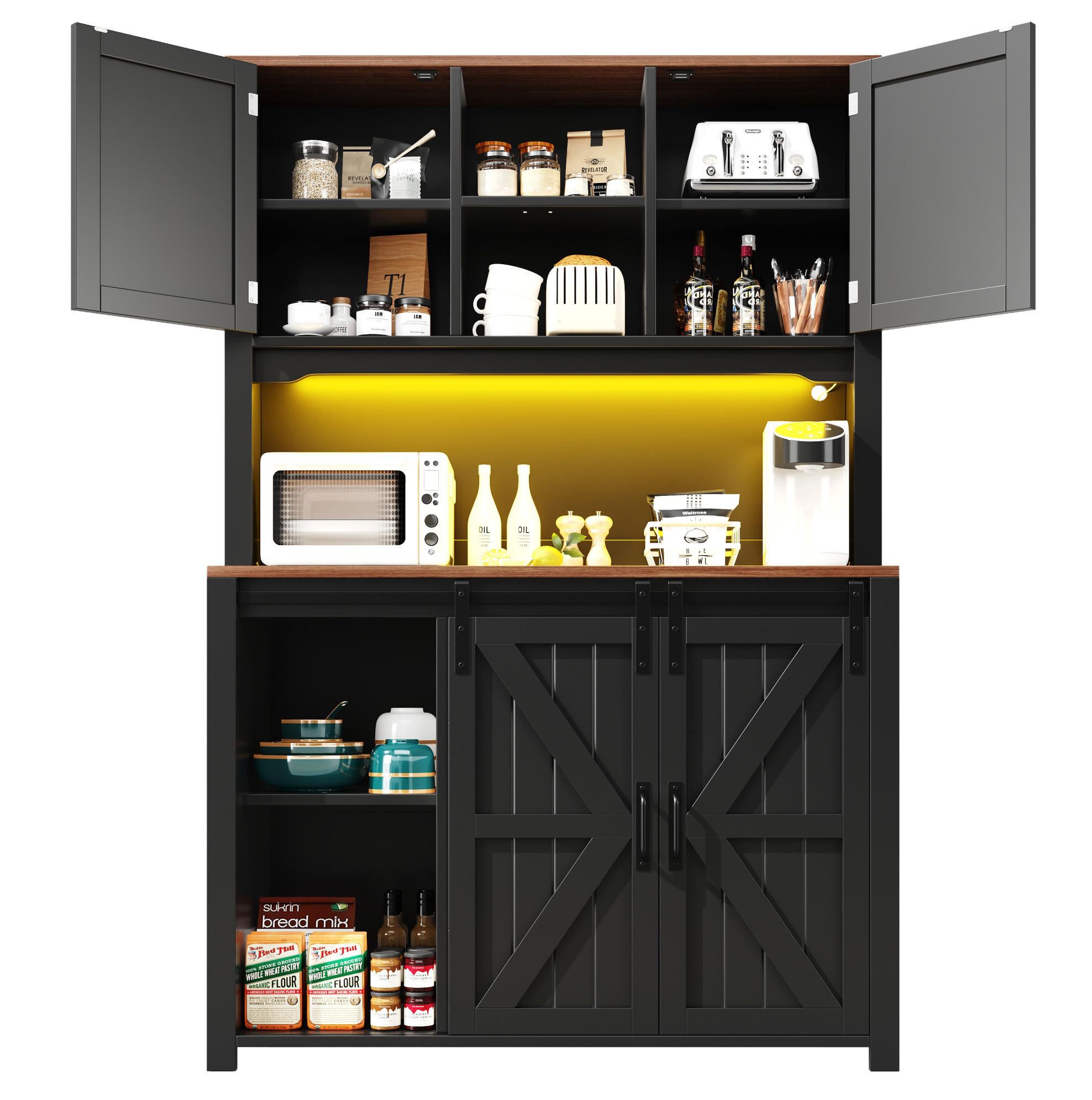 BUFFET 115/40/174,7 cm schwarz aus MDF/Metall mit LED - Schwarz, Holzwerkstoff (115/174.7/40cm) - OKWISH