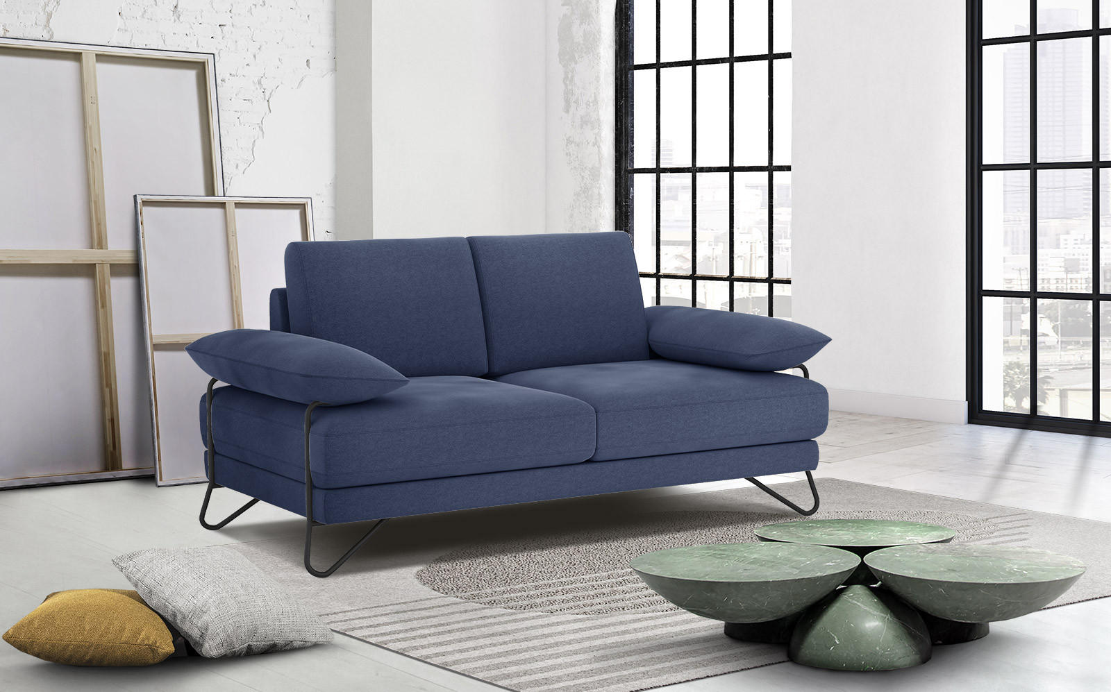 SOFA LORI 2-Sitzer, blau - Blau/Schwarz, Holzwerkstoff/Textil (185/87/96cm) - Courtois Laville