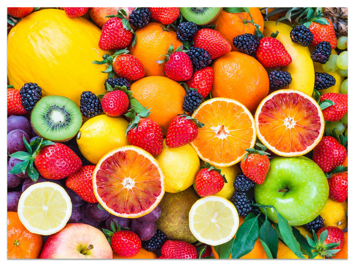 FOTOTAPETA Pre Kuchyňu Čerstvé Ovocie Jahody Pomaranče Citróny Farebná 500 x 350 cm - oranžová/žltá, papier (500/350cm) - Muralo