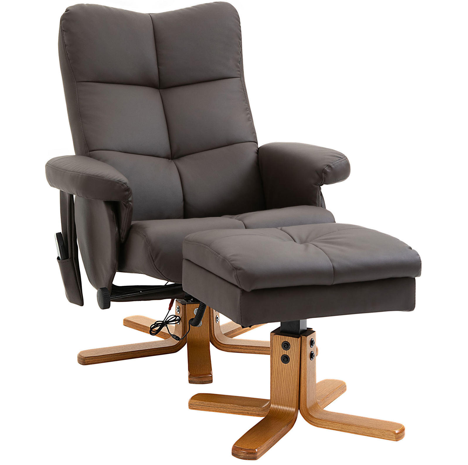 RELAXSESSEL Kunstleder mit Massagefunktion, Hocker 80/86/99 cm Braun - Braun, Leder (86/99/80cm) - Redom