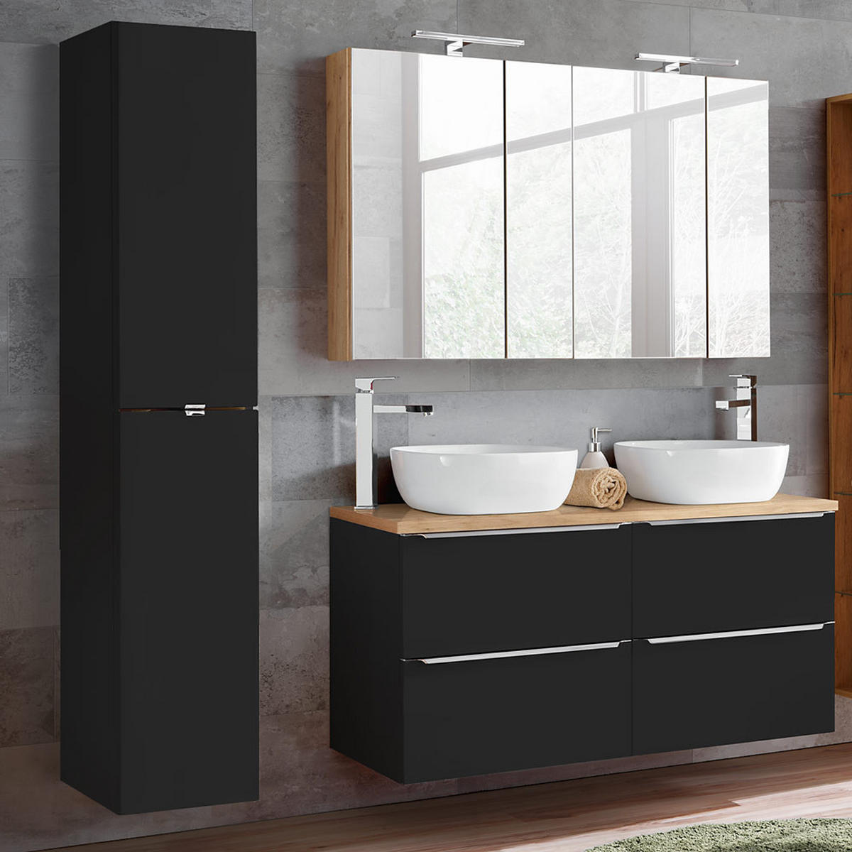 BADMÖBEL-SET 3-TLG. Toskana-56 - Anthrazit, Holzwerkstoff (180/200/46cm) - Lomado