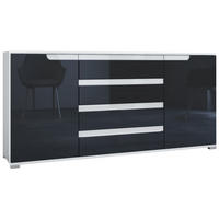 SIDEBOARD Sylt Schwarz Hochglanz / Weiß Hochglanz - Schwarz Hochglanz, Holzwerkstoff (166.5/75.5/35cm) - Vladon