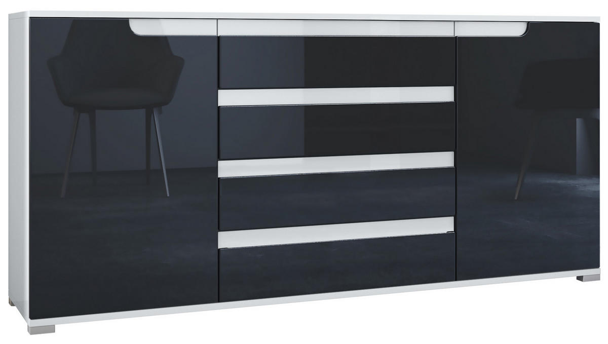 SIDEBOARD Sylt Schwarz Hochglanz / Weiß Hochglanz - Schwarz Hochglanz, Holzwerkstoff (166.5/75.5/35cm) - Vladon