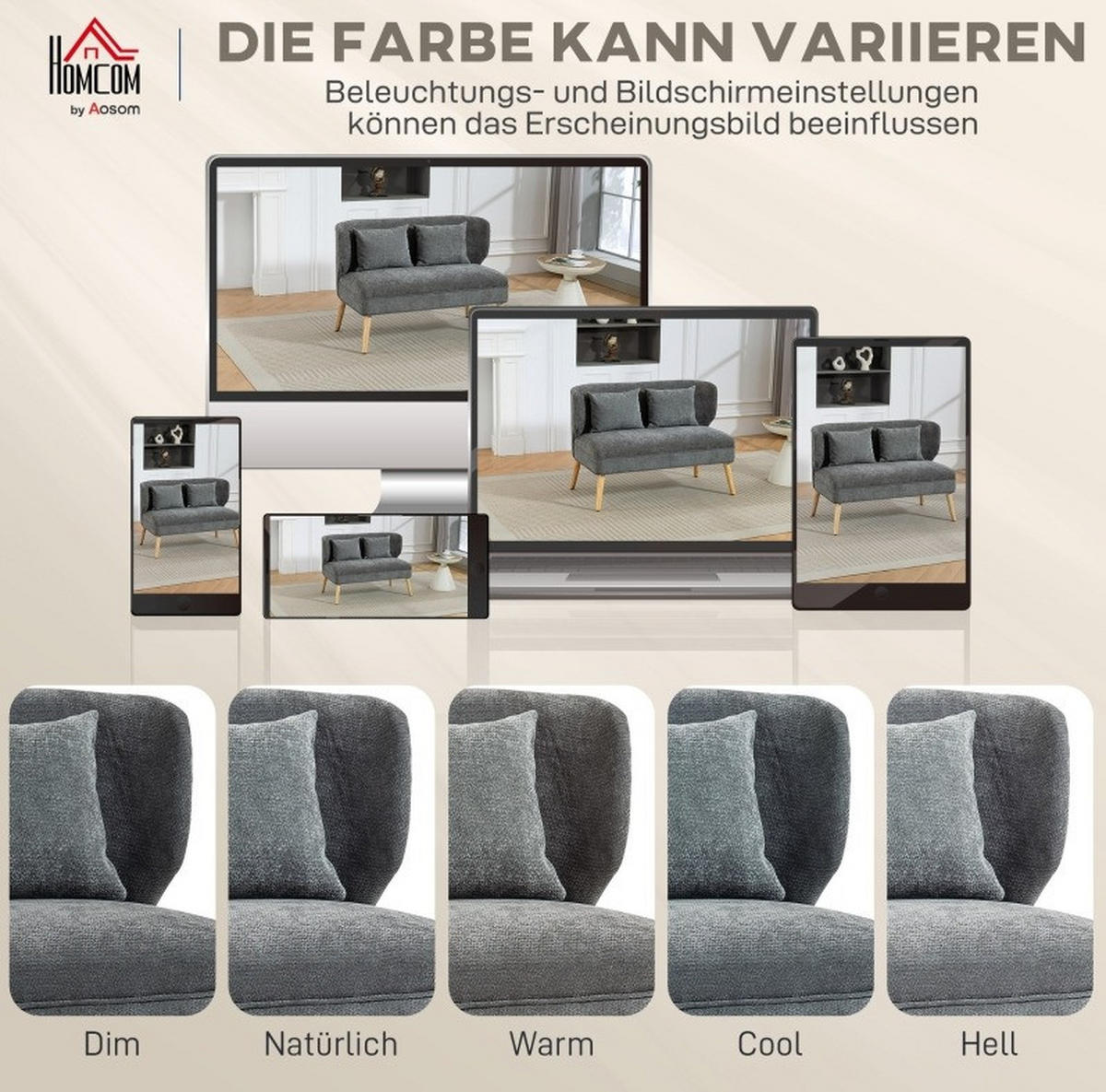 SOFA 2-Sitzer 117 cm Chenille Grau - Grau, Holzwerkstoff (117/78.5/65cm) - Meubliv