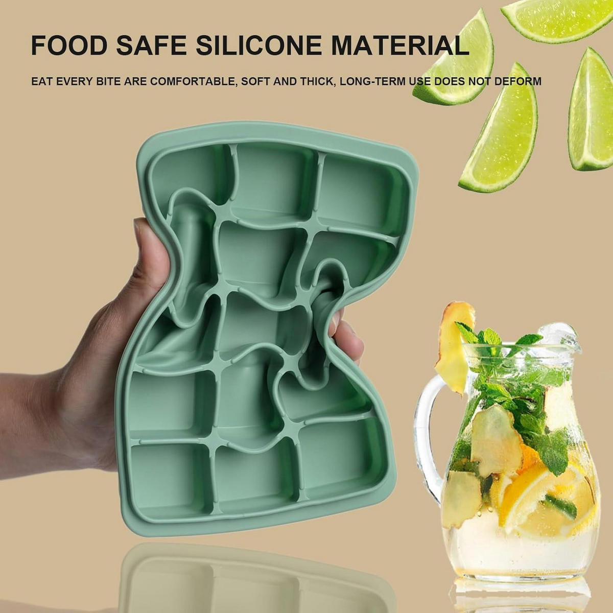 EISWÜRFELFORM 3er Set Silikon mit Deckel 45 Fächer Olive Green - Olivgrün, Kunststoff (13/3/18.5cm)