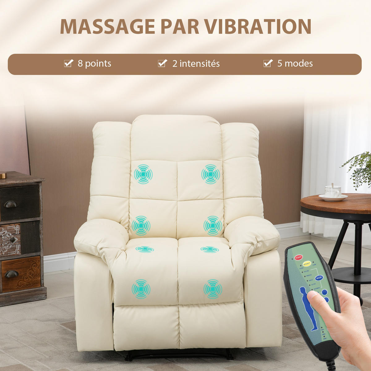 MASSAGESESSEL DE-15377 8 Massagepunkte mit manueller Neigung - Creme, Metall (99/99/94cm) - ComfortXL