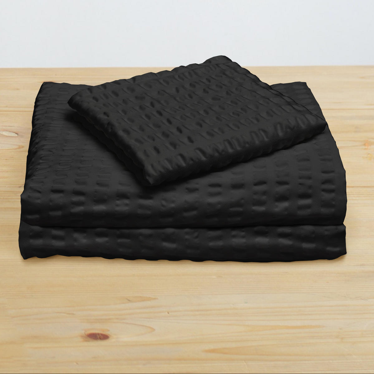 BETTWÄSCHE Meline 135/200 cm + Kissenbezug 40/80 cm Schwarz Seersucker - Schwarz, Textil (40/80cm) - Beautissu 