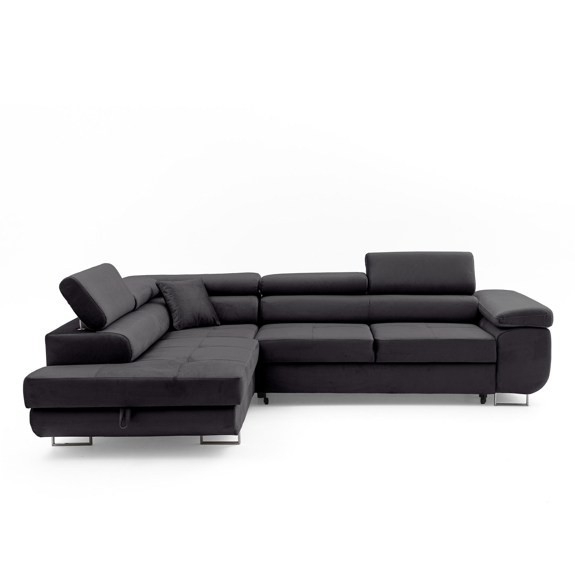 ECKSOFA WILD L Links mit Schlaffunktion 127x195 Velours Dunkelgrau - Chromfarben/Dunkelgrau, Holz/Textil (203/274cm) - Muffo