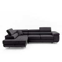 ECKSOFA WILD L Links mit Schlaffunktion 127x195 Velours Dunkelgrau - Chromfarben/Dunkelgrau, Holz/Textil (203/274cm) - Muffo