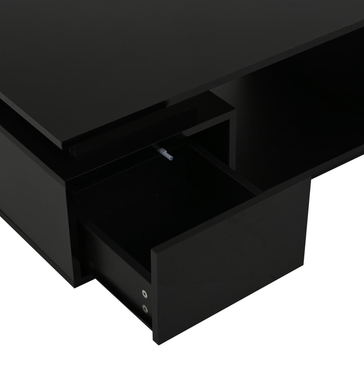 COUCHTISCH in Schwarz Kaffeetisch mit Schublade,LED & 4 Ablagefächern,Hochglanz Sofatisch für Wohnzimmer, B100/T50/H36cm - Schwarz, Holzwerkstoff (50/100/36cm) - STILVORA