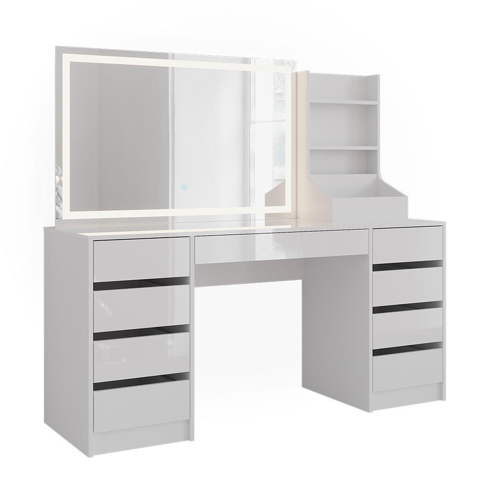 SCHMINKTISCH Sherry Weiß/Weiß Hochglanz 158.2 cm 3 Teile - Weiß Hochglanz, Holzwerkstoff (158.2/76/50.1cm) - Vicco