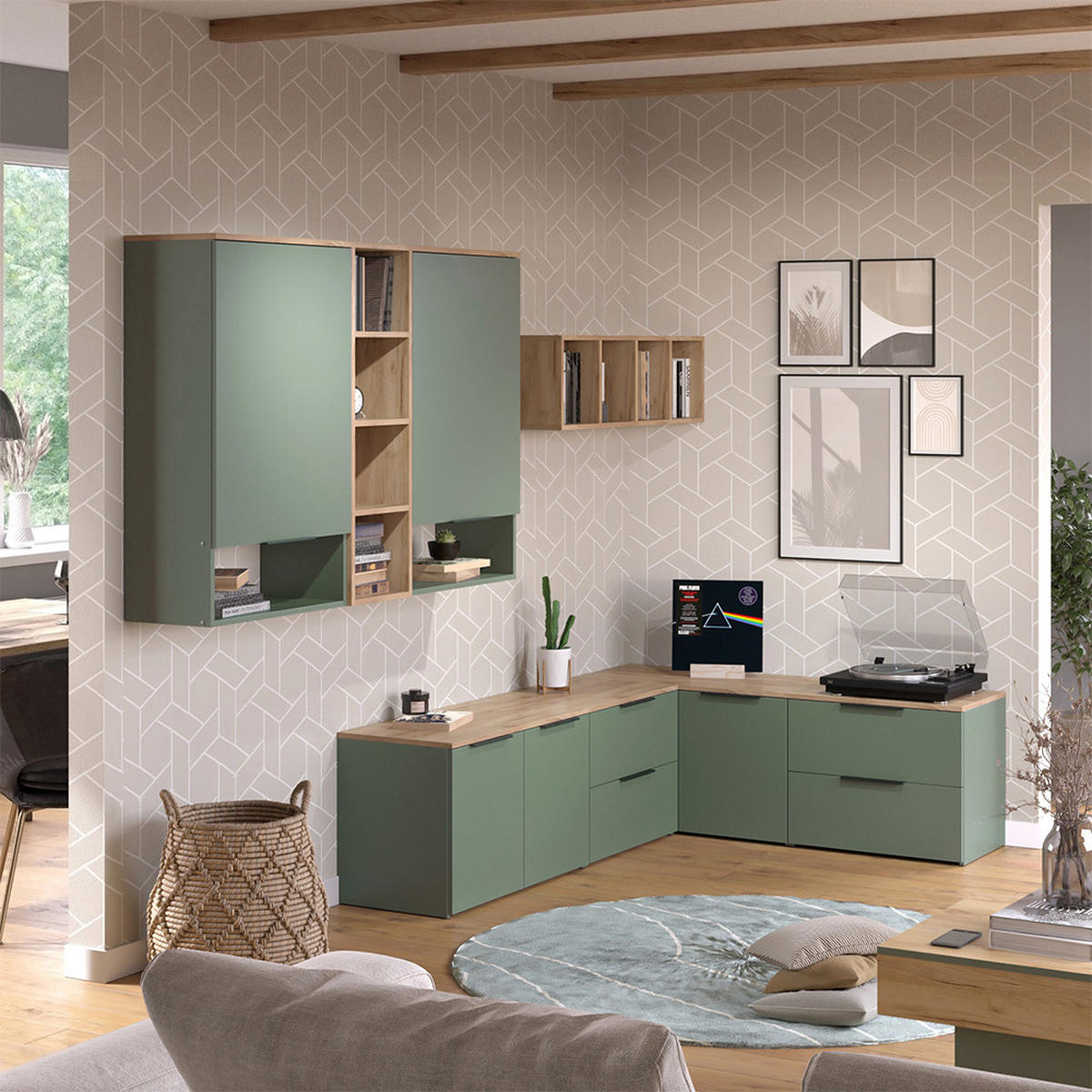 KOMMODE Wido Grün 80 x 50 cm mit 2 Türen - Grün/Sonoma Eiche, Holzwerkstoff (80/50/40cm) - Vicco