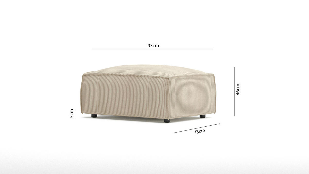 HOCKER Nova Beige Cord - Beige/Schwarz, Holz/Kunststoff (93/46/73cm) - S-Style Möbel