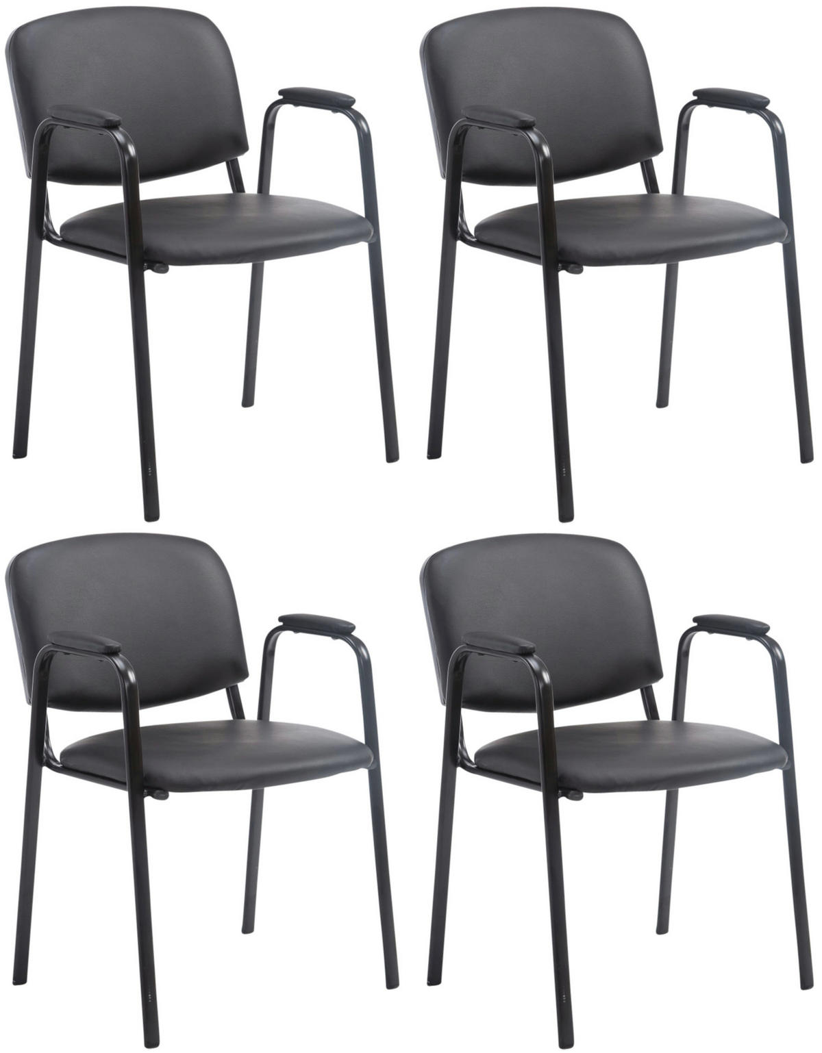 BESUCHERSTUHL 4er Set Lederlook schwarz - Schwarz, Textil/Metall (53/79/55cm) - CLP