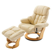 RELAXSESSEL - 2-teilig - Holzwerkstoff / Echtleder / Kunstleder - Creme, Leder/Birkenholz (90/104/91cm) - home24