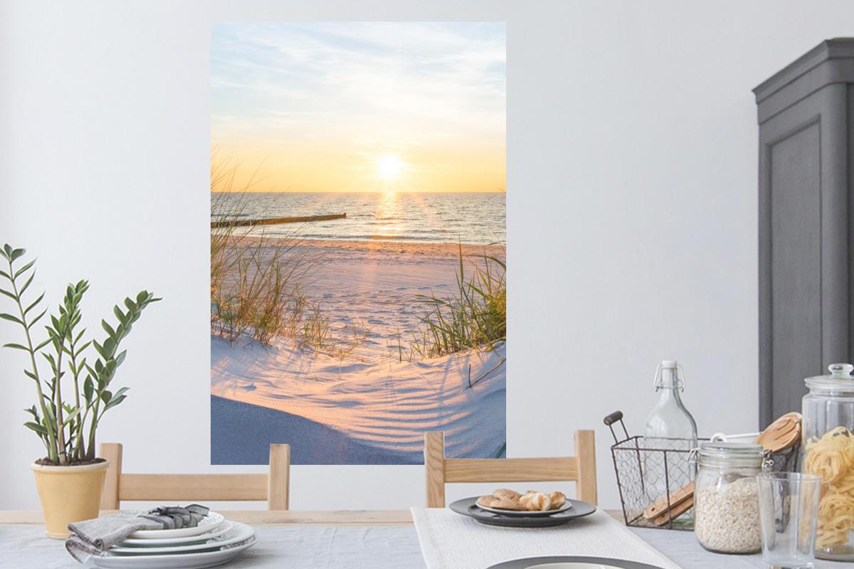WANDTATTOO Strand - Sonne - Düne - Gras - Sand - Horizont 80x120 cm - Hellblau, Kunststoff (80/120/0.1cm) - MuchoWow