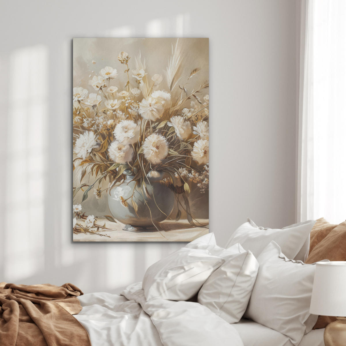 AKUSTIKBILD Blumen - Vase - Stilleben - Beige Wanddeko 60x90 cm - Creme, Kunststoff (60/90/0.9cm) - MuchoWow