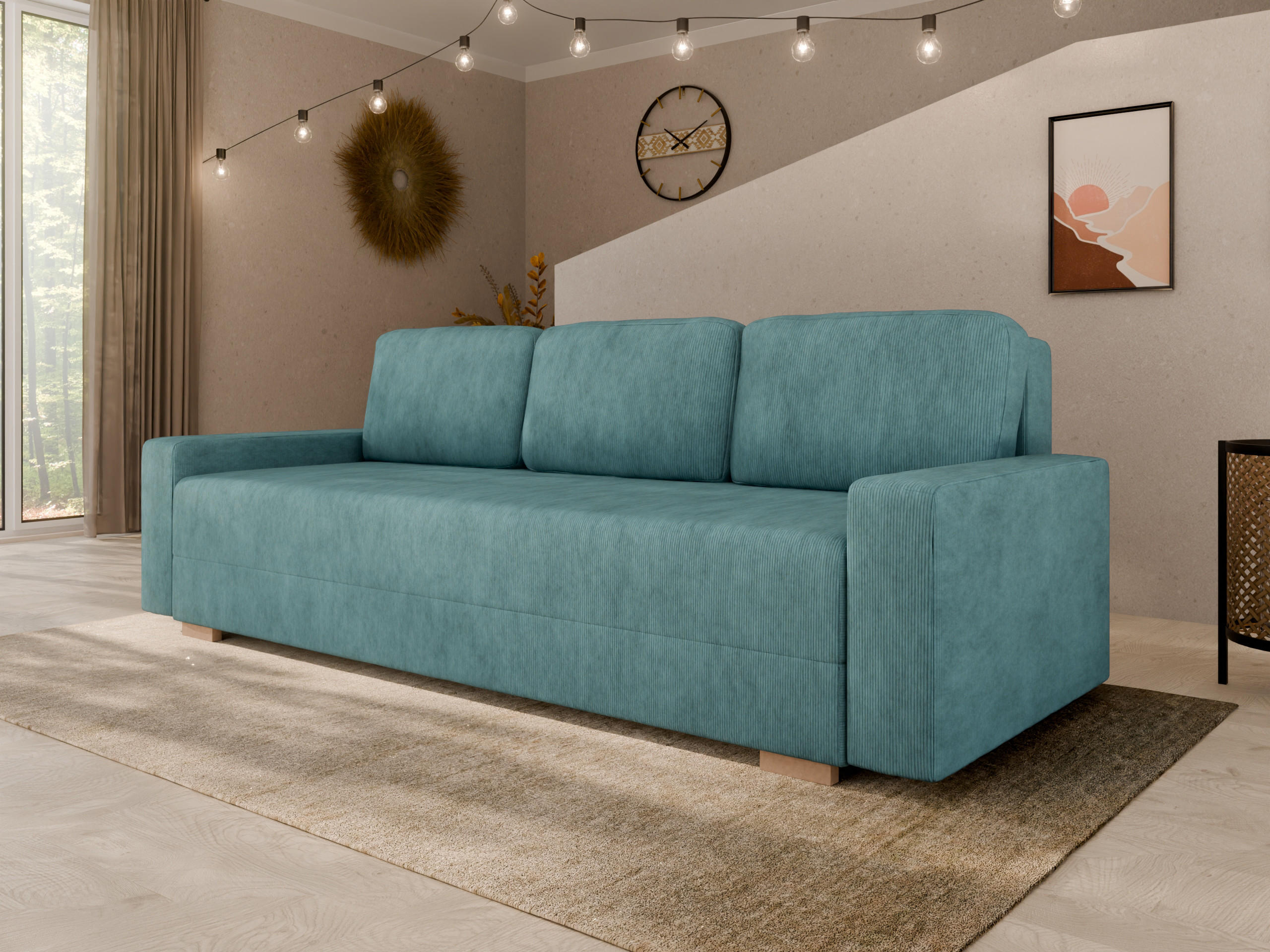 SCHLAFSOFA Celeste – modernes Design trifft auf höchsten Komfort, Blau - Blau, Holz (225/80/94cm) - Panda Möbel