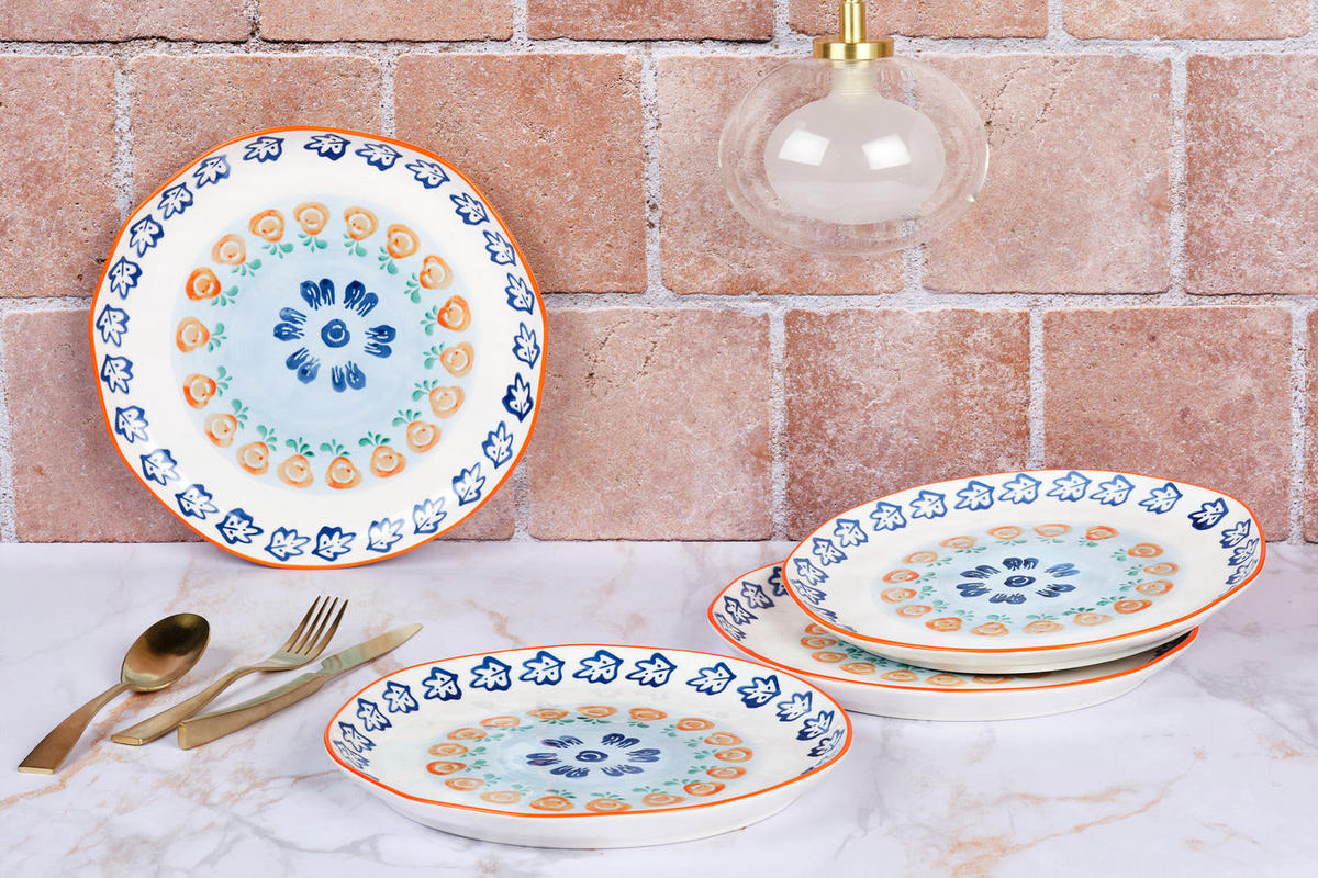 TELLER Napoli Ø27cm - 4er-Set - Zitrusfrucht - Weiß, Keramik (27cm) - Björn