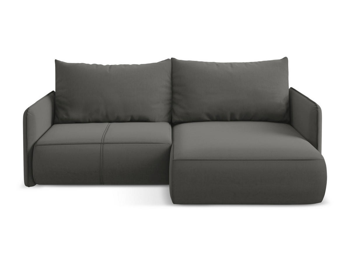 ECKSOFA mit Schlaffunktion Samt Stoff Grau - Dunkelgrau/Schwarz, Kunststoff/Textil (207/148cm) - Makamii
