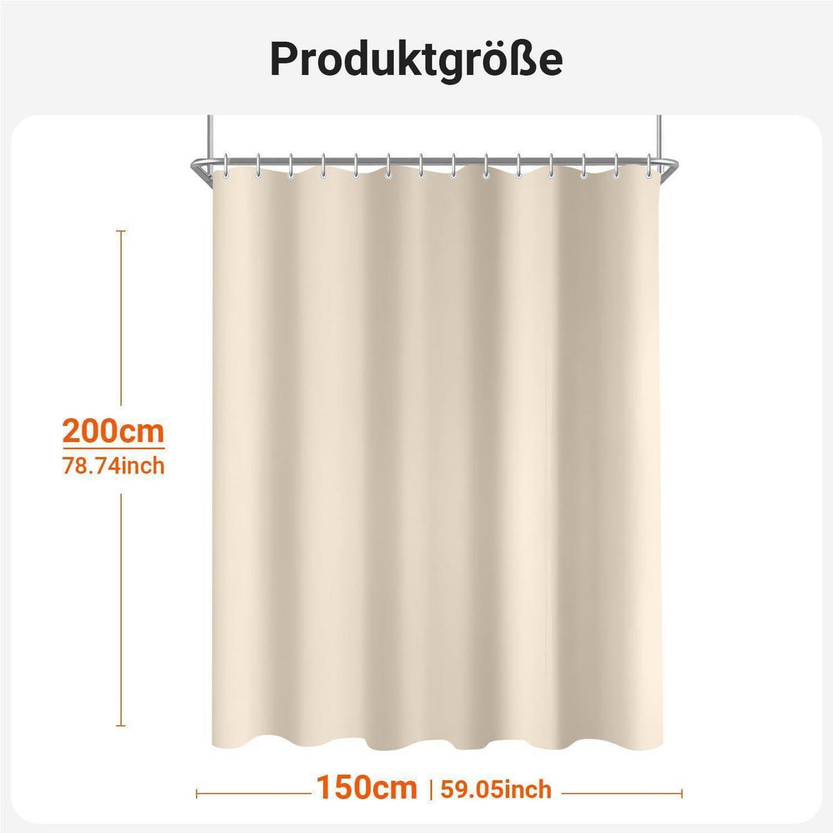 DUSCHVORHANG Beige 150 x 200 cm mit beschwertem Saum - Beige, Textil (150/200cm)