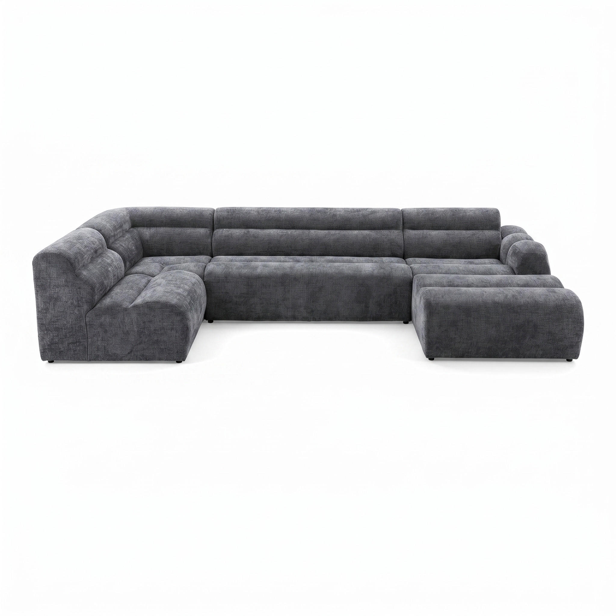6-SITZER modulares Wohnlandschaft U XXL VEER SET 5 Links, 368 x 175 cm, Chenille Webstoff Dunkelgrau - Dunkelgrau/Schwarz, Holz/Kunststoff (368/75/175cm) - Muffo