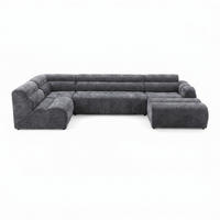 6-SITZER modulares Wohnlandschaft U XXL VEER SET 5 Links, 368 x 175 cm, Chenille Webstoff Dunkelgrau - Dunkelgrau/Schwarz, Holz/Kunststoff (368/75/175cm) - Muffo