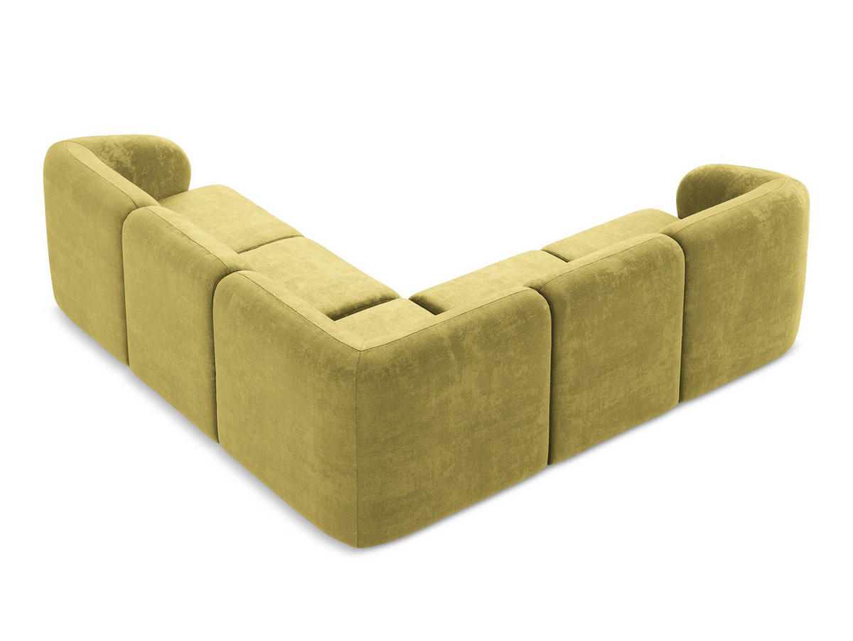 ECKSOFA Chenille Stoff Grün - Limette/Schwarz, Holzwerkstoff/Kunststoff (251/251cm) - Makamii