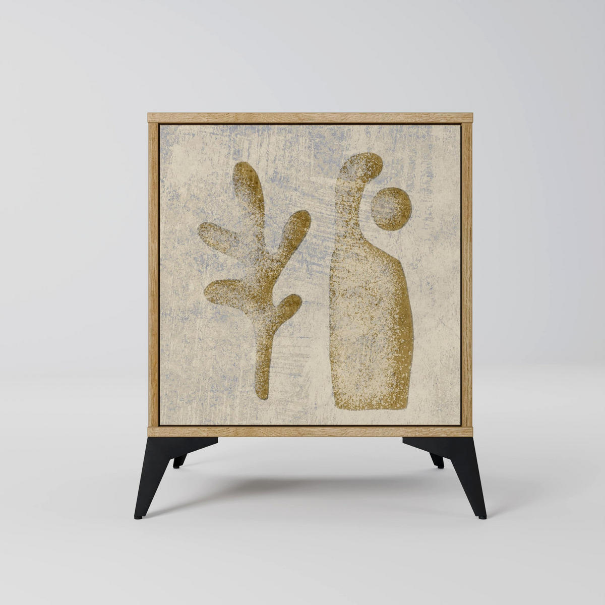 SIDEBOARD SAND SCULPTURES, Eichefarben, 57,5x42x75,5 cm, Goldfarbene Metallfüße - Eichefarben/Goldfarben, Holzwerkstoff/Metall (57.5/75.5/42cm) - SpaceRebels