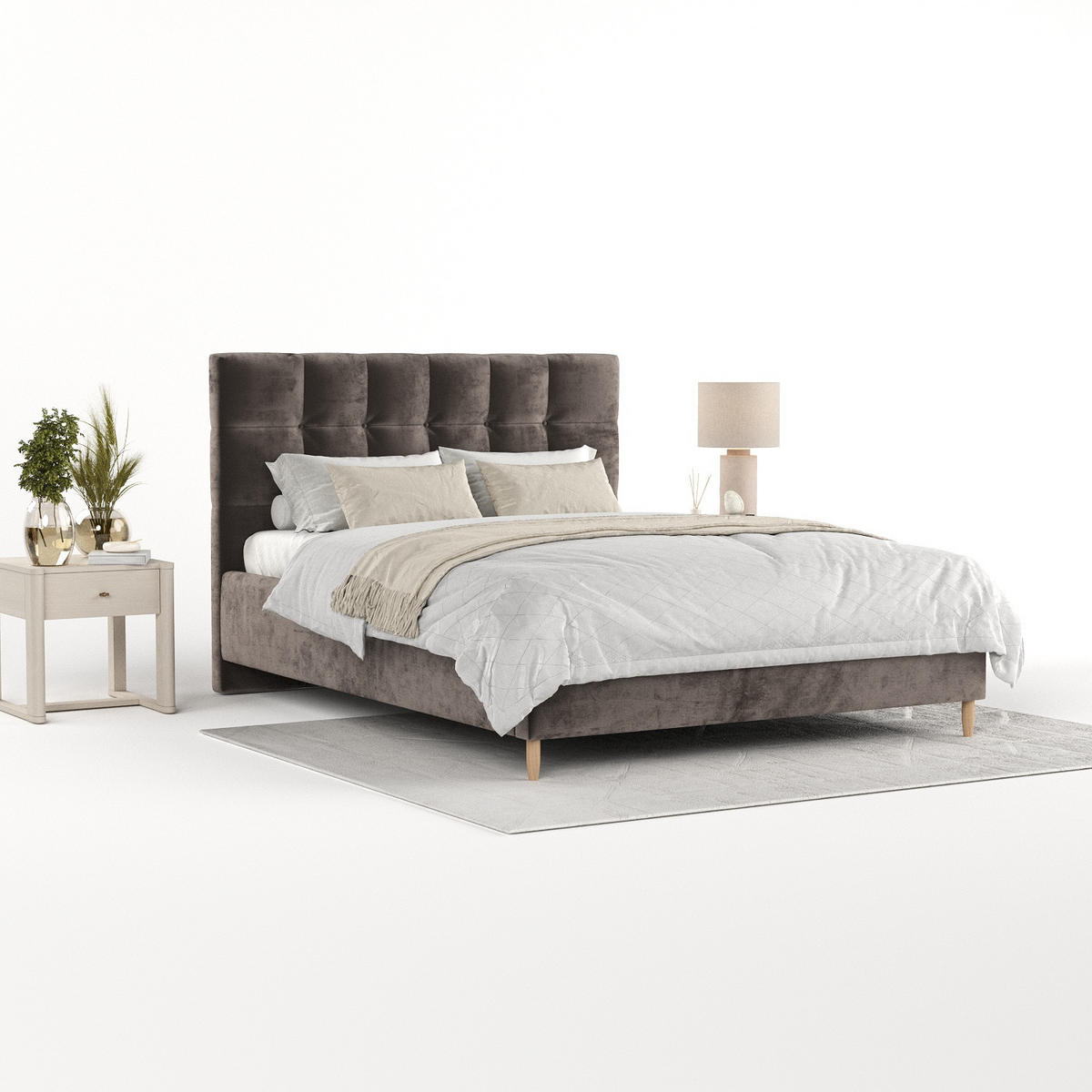 POLSTERBETT Cora 160/200 cm Braun im Lotta Stoff - Naturfarben/Braun, Holz/Holzwerkstoff (160/200cm) - AltaBeds